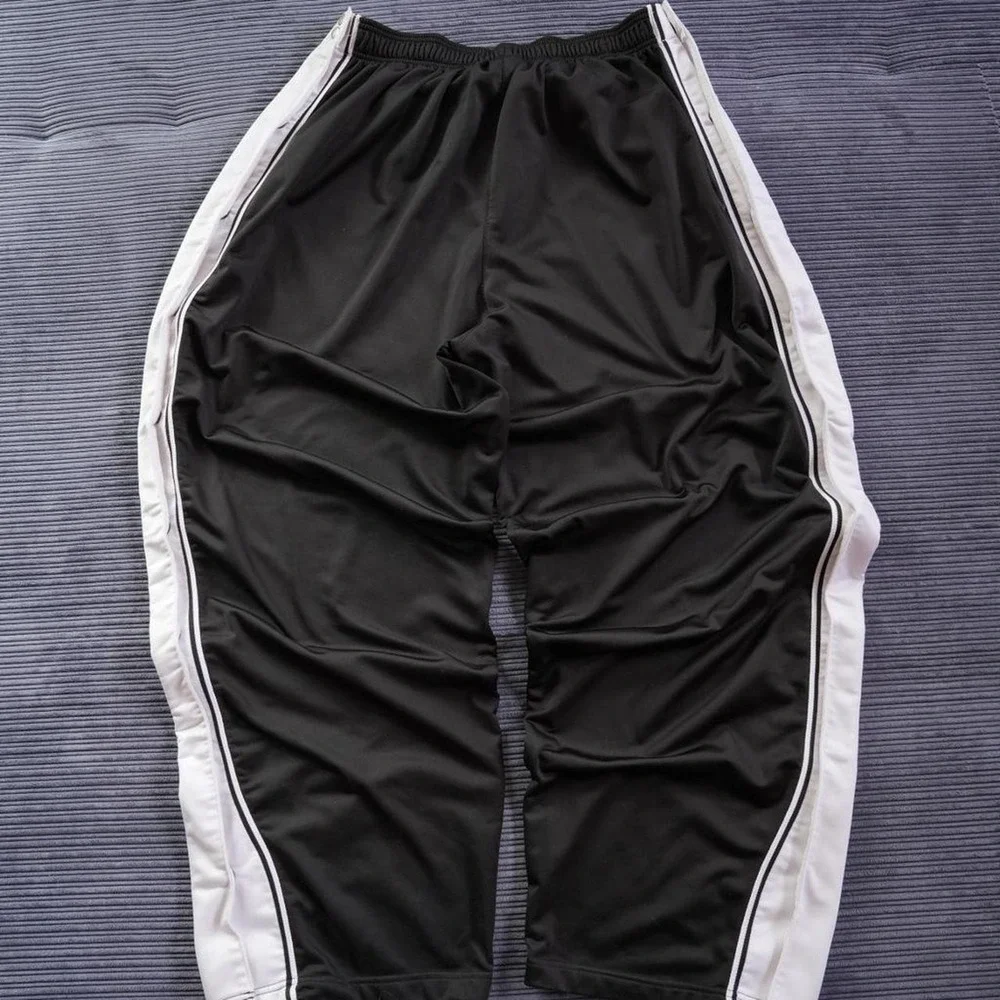 Adidas Vtg Pants Mens Sz XL Black White Track Wide Leg Elastic Waist Basketball
